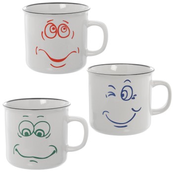 White And Assorted Colors Ceramic Faces Mugs Ø9x11,5x8cm, 275ml