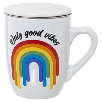 Mug Infusión Cerámica C/filtroacero Inox. Arco Iris Ø8,5x11cm, 375ml