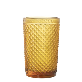 Vaso Alto Cristal Mostaza 330ml Deco. Diamante Ø7,5x12,5cm, Apto Lavavajilla