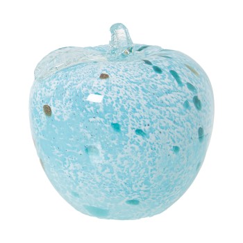 Pomme En Verre Bleu Clair Marbré- Ø13x13cm