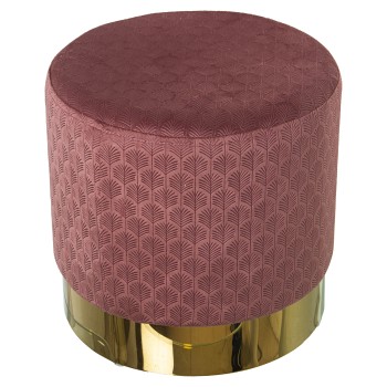 Pink Velvet Pouffe With Golden Metal Hoop- Ø36x36cm, Poliéster/dm/acero