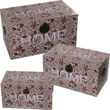 Set 3 Baúles Decorados Maderadm/lona Poliéster -home- 65x38x35+55x32x30+45x26x25cm