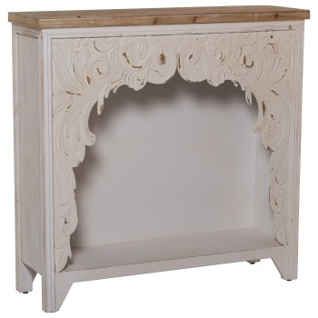 Aged White Carved Wooden Entrance Furniture. W/natural Board- 101x29x100cm,abeto+dm