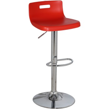 Chrome Steel Stool W/red Pp Seat, Adjustable Height 39x32x75/88cm, Base:ø43cm