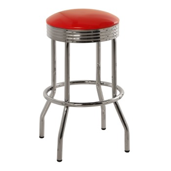 Taburete Metal Asiento Pvc Rojo, Patas Metal Cromado Ø40,5x71cm