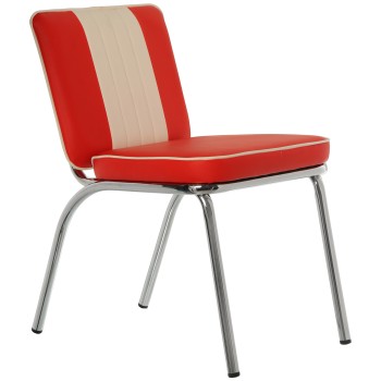 Silla Metal Asiento Acolchado Pu Rojo/blan. Patas Acero Crom 44x57x87cm, Alto Asiento:45cm