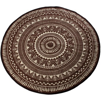 Brown Cotton Printed Round Rug- _ø120cm