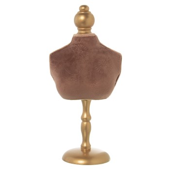 Figura Busto Maniqui Cuelga Joyas Madera Tela Rosa 16,5x10x36cm