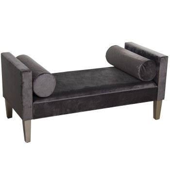 Banquette Bout De Lit En Bois Et Tissu Polyester - Gris- 113x53x52cm, Alt.asiento:33cm