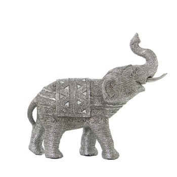 Figura Resina Elefante Plateado Granulado C/espejitos 31x11x28cm