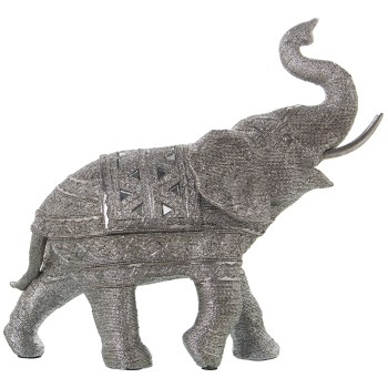 Figura Resina Elefante Plateado Granulado C/espejitos 38x15x35cm