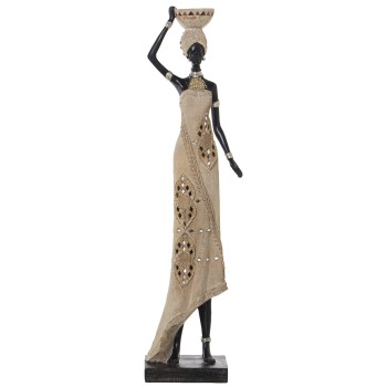 Statuette En Résine - Femme Africaine Avec Un Bol Sur La Tête- 18x12x67cm