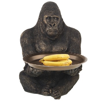 Figura Gorila Resina Dorado C/bandeja 55x38x52cm, Bandeja:ø35cm