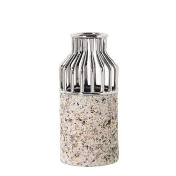 Silver And Granite Effect Ceramic Vase- 13x13x28cm