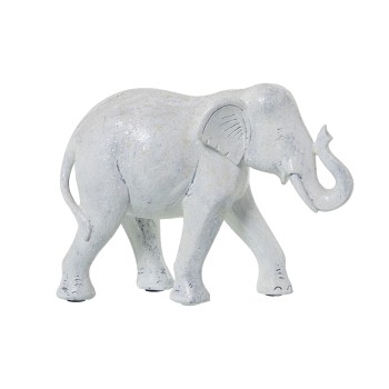 Aged White Resin Elephant Figure- 23x9x17cm