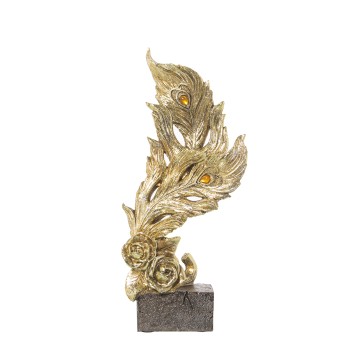 Golden Resin Leaves Figure With Base- 15x9x34cm