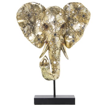 Golden Resin Elephant Head Figure With Support- 31x15x39cm