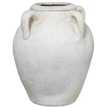 Vaso Com Pegas De Cerâmica Branca Rústica Ø25x30cm