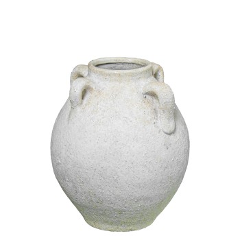 Rustic White Ceramic Vase W/handles Ø20x24cm