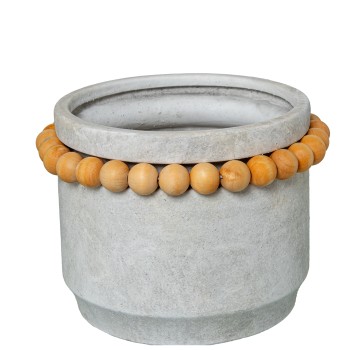Vaso De Cerâmica Cinza Com Bolas De Madeira Ø24x18cm