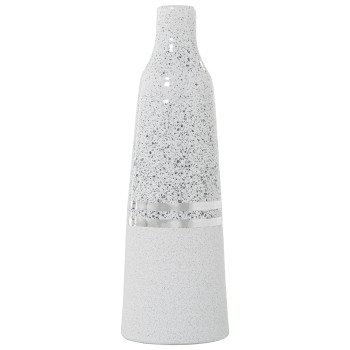 Vase En Céramique - Argenté Et Blanc- Ø14x42cm