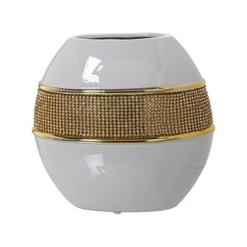 White And Gold With Gold Sparkles Ceramic Vase- 21x11x21cm