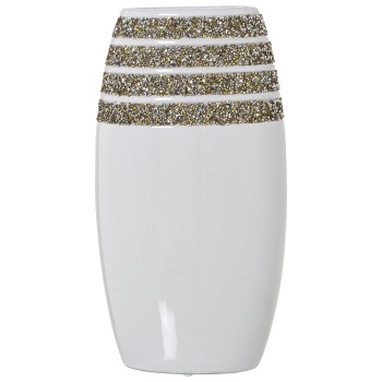 Vaso In Ceramica - Bianco Con Brillantini- 19x12x35cm