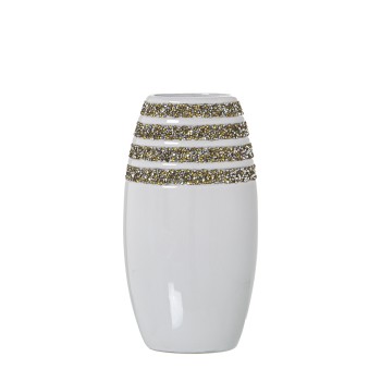 Vaso In Ceramica - Bianco Con Brillantini- 13x9x25cm