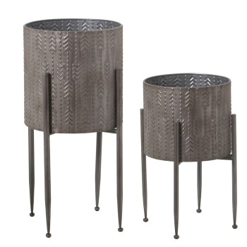 Set De 4 Pots En Métal Avec Pieds - Argenté- Ø30x54+ø26x40cm (2 De Cada)