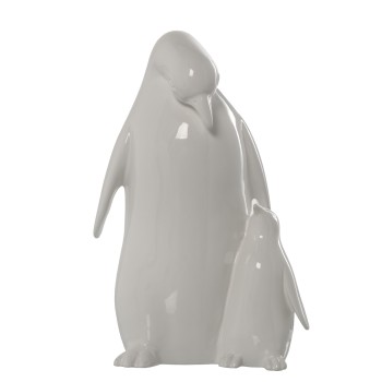 Statuetta In Ceramica - Pinguino Con Il Suo Bambino - Bianco - 32cm- _20x16x32cm