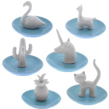 Ceramic Ring Holder Plate W/figure Assorted.white/blue 10x10x10,5cm