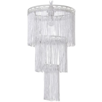 Lampe Suspension En Métal - Blanc Avec Franges - 1xe27, Max.40w (non Incluse)- Ø30x56cm, Cable:72cm,