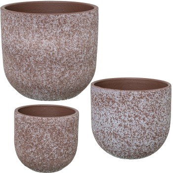 Set 3 Brown Ceramic Pots Ø20x18+ø24x22+ø29x27cm