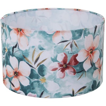 Pantalla Cilíndrica Estampadaterciopelo Flores Ø40x25cm, Para Bombilla E-27