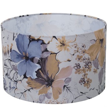 Pantalla Cilíndrica Estampada Terciopelo Flores Ø40x25cm, Para Bombilla E-27