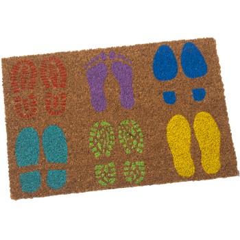 Natural And Colorful Coconut Fiber Doormat Footprints - 40x60cm- 40x60x2cm