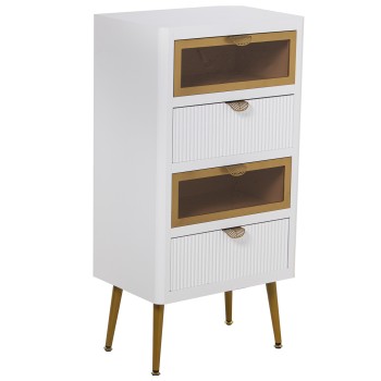 Sifonier Madera C/4 Cajones Blanco/dorado (2 Cajones Crista 45x30x88cm, Alt.patas:20,5cm