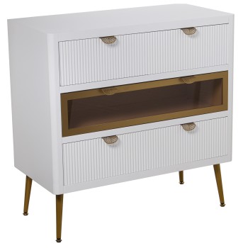 Cómoda Madera C/3 Cajones Blanca/dorada 80x40x80cm, Alt.patas:20,5cm