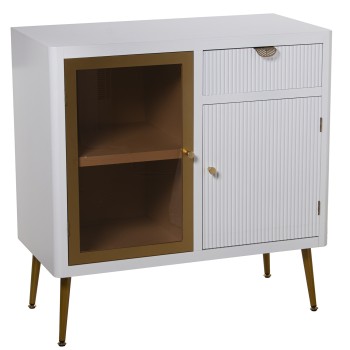 Mueble Entrada Madera C/2 Puertas Y Cajón Blanca/dorada 80x40x81cm, Alt.patas:20,5cm