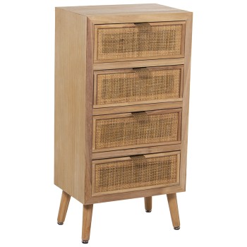 Meuble Siphonier En Bois Avec 5 Tiroirs En Rotin - Naturel - Pin+dm- 45x30x89cm, Alt. Patas:16cm