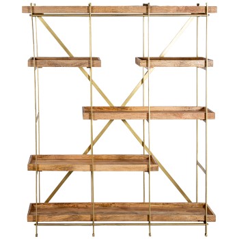 Golden Metal Shelves W/natural Wood Tiers 147x43x181cm