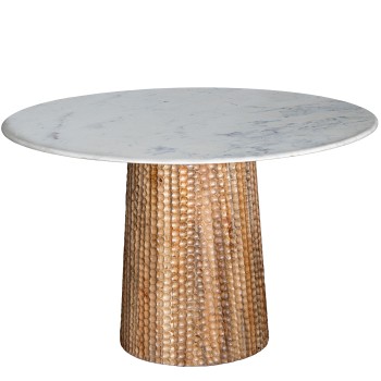 Dining Table In Mango Wood And White Marble Ø120x75cm