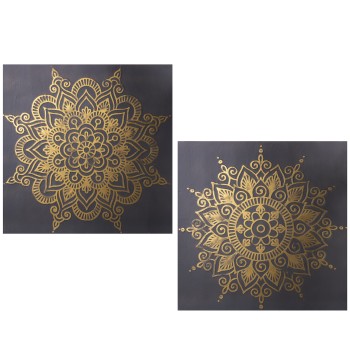 Cuadro Lienzo 100x100cm Mandalas Negro/oro Surtido 100x6x100cm