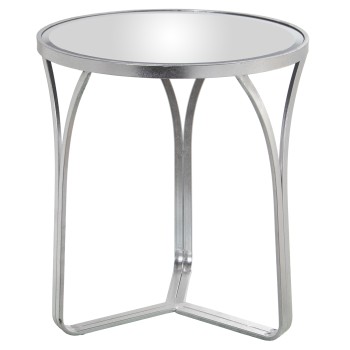 Silver Metal With Glass Mirror Side Table- Ø54x59cm, Mat: Hierro