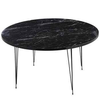 Table Basse Ronde Bois/métal Effet Marbre Noir- _ø89x45cm, Grosor:1,8cm