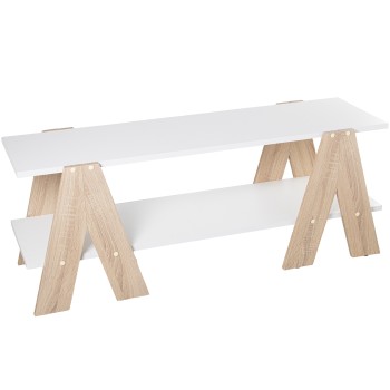 Mesa Tv Madera Blanco C/patas Cl.roble, Requiere Montaje 120x38x46cm Balda:120x34x1,8c