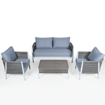 Set 2 Armchairs+ 2 Seats Sofa+ Tea Table, Aluminium/wicker, Sofa:165x79x70cm Armchair:74,5x79x70cm Table:98x61x40cm