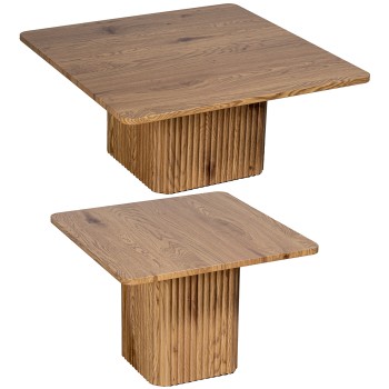 Set 2 Tables Basses Carrées En Bois, Couleur Chene 80x80x36+60x60x42cm Mdf+papier