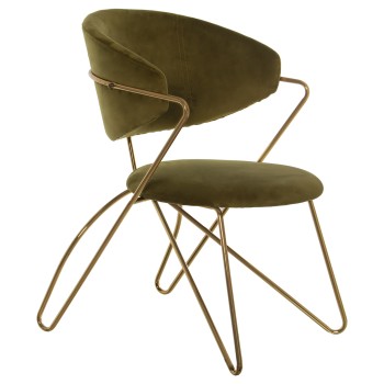 Silla Terciopelo Verde Oliva Patas Metal Dorado 56x63x81cm, Alt. Asiento:42cm