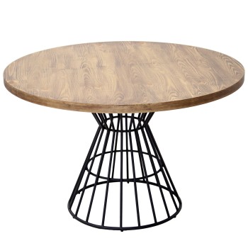Round Wooden Table With Black Metal Support- _ø120x76cm Madera:dm+chapa Pin